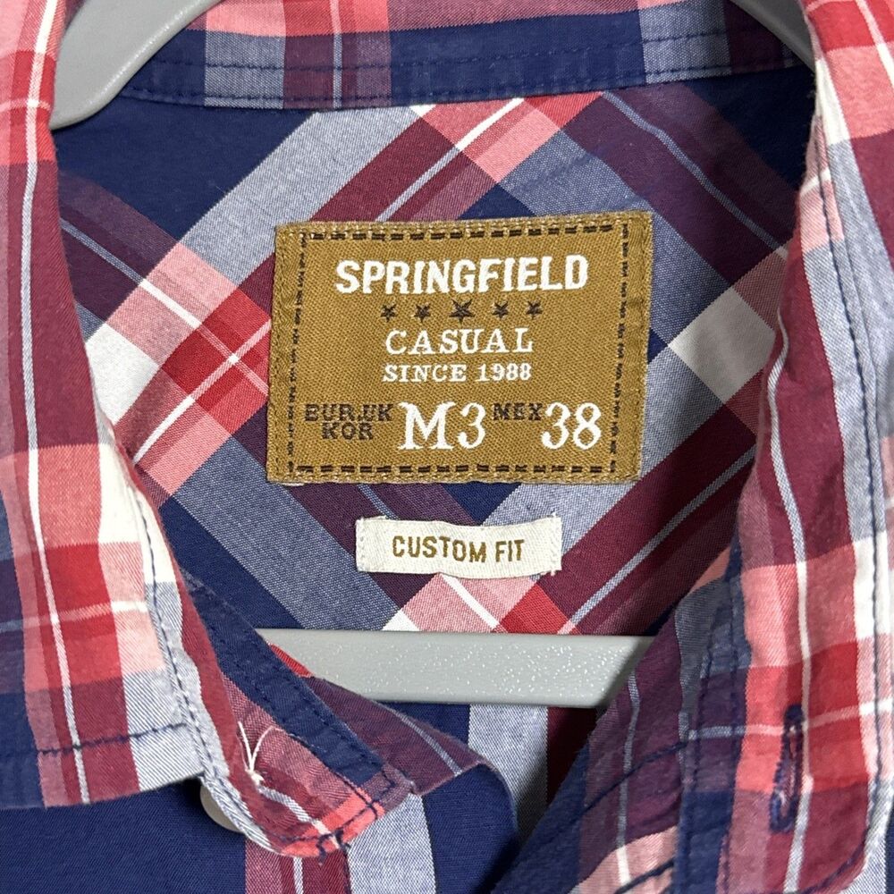 Springfield Custom Fit Men’s Button Up Shirt Short Sleeve Checkered Size M - Picture 3 of 7